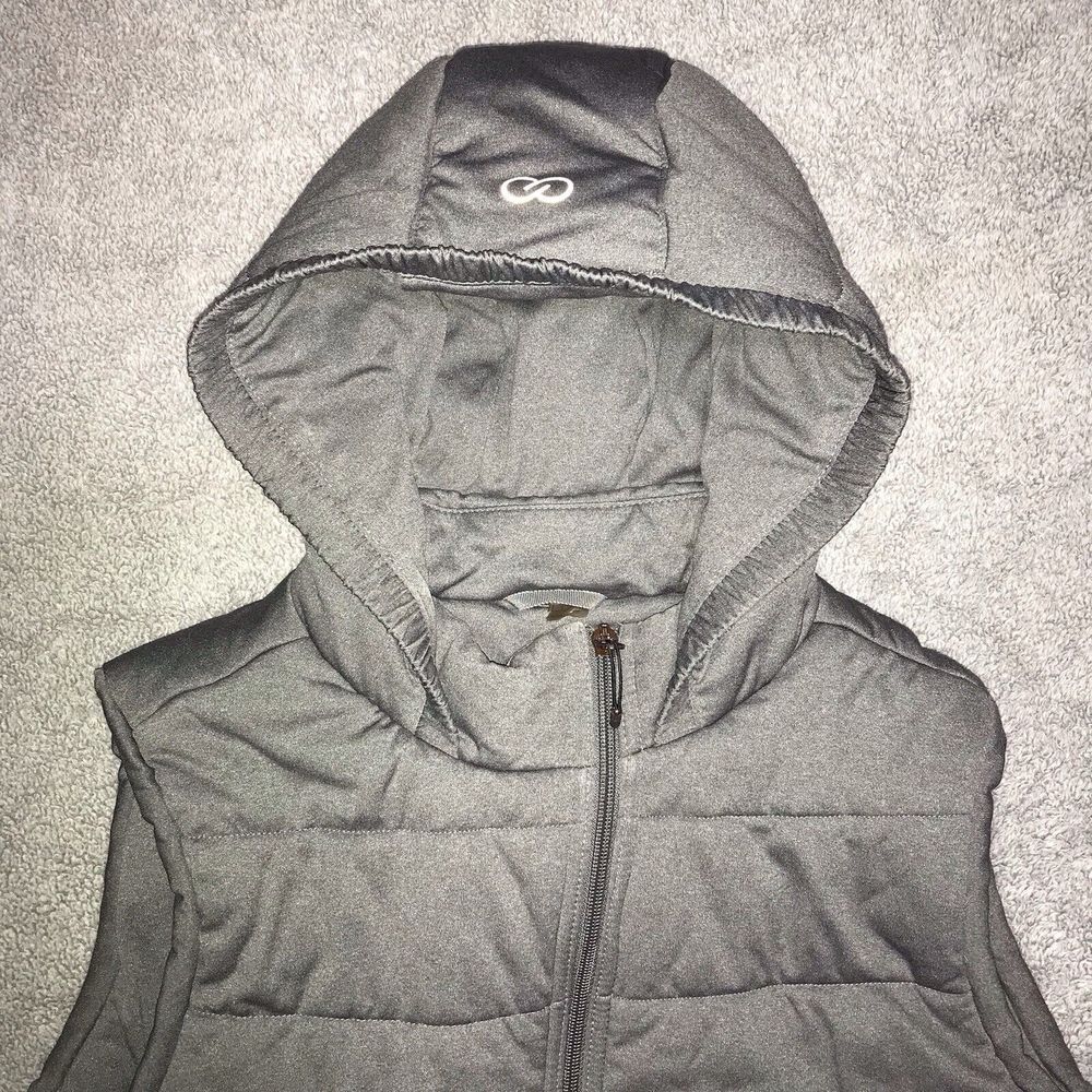 Calia by Carrie Underwood Womens‎ Large Gray Hooded Rutched Zip Puffer Vest - Picture 3 of 12
